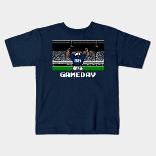 Blue and White Football Gameday Retro 8 Bit Linebacker Kids T-Shirt